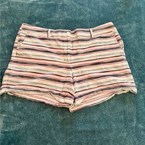 Loft Women's 6” Shortie Shorts, Red White & Blue Stripes Size 16, Nubby Cotton